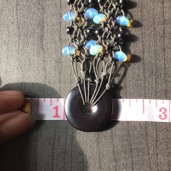 Handmade Macramé Hematite and Opalite Beaded Necklace/Choker - Picture 8 of 9